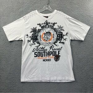 Vtg Southpole V‎ Neck Short Sleeve T Shirt Graphic White Grunge Skater Y2K M XL